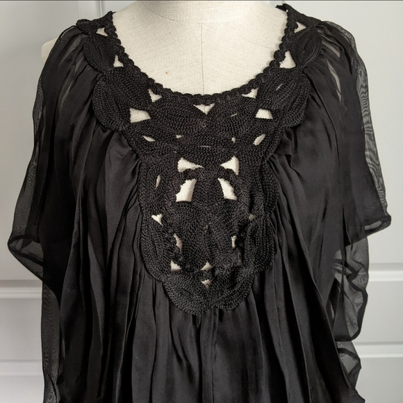 Leon Max Blouse 100% Silk Sleeveless Embroidered Sheer Overlay Lined Black L NWT - Picture 3 of 15